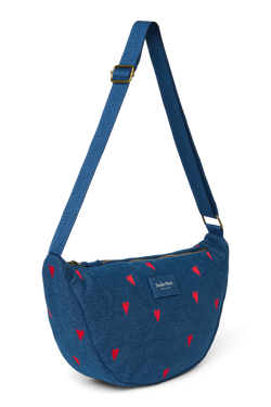 Denim Sac Banane Adulte | Bleu Foncé Cœurs Rouges