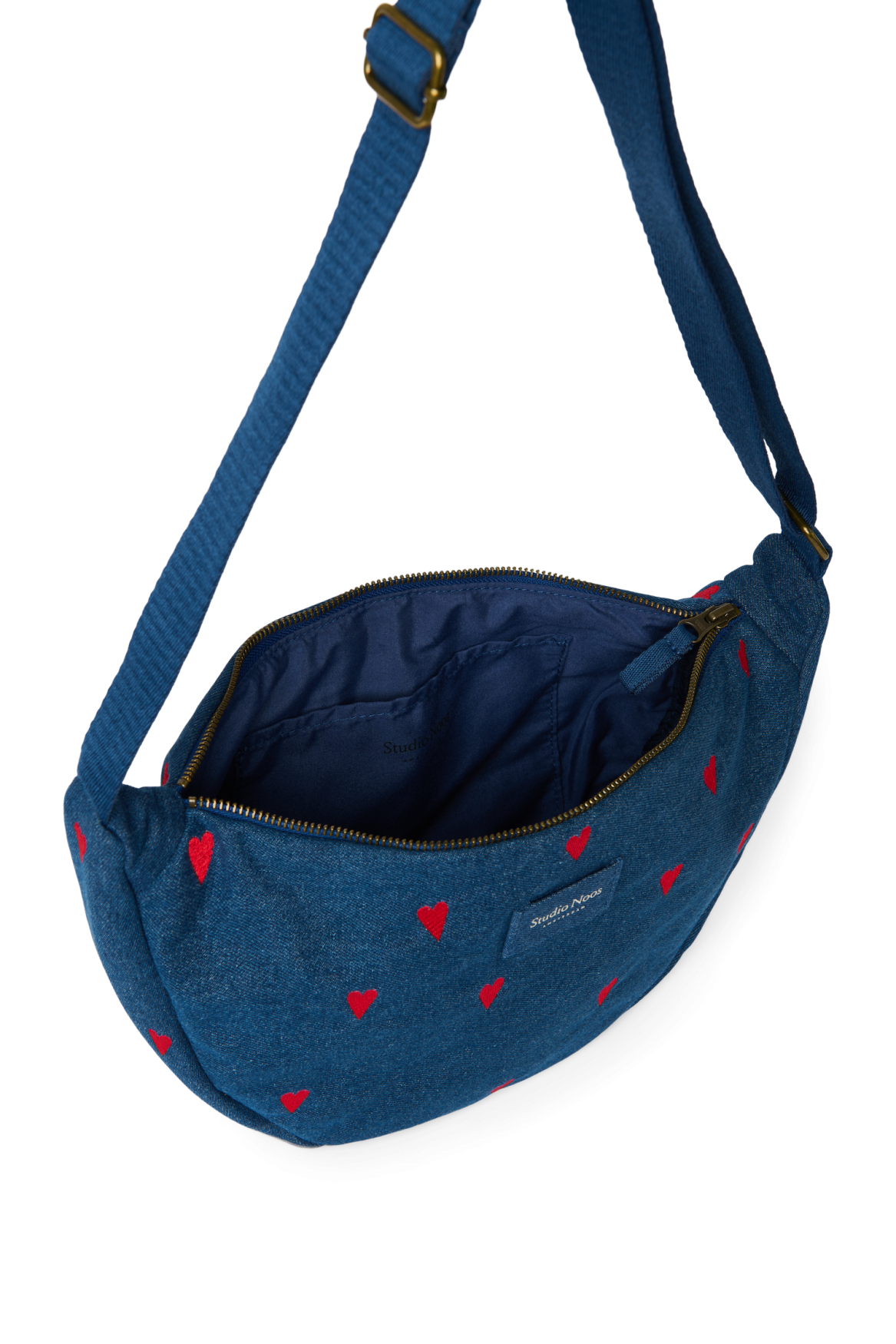 Denim Sac Banane Adulte | Bleu Foncé Cœurs Rouges