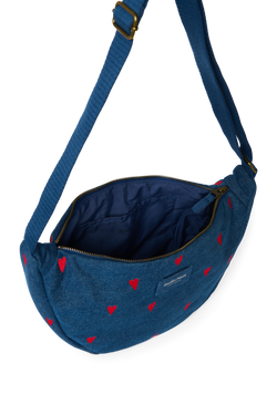 Denim Sac Banane Adulte | Bleu Foncé Cœurs Rouges