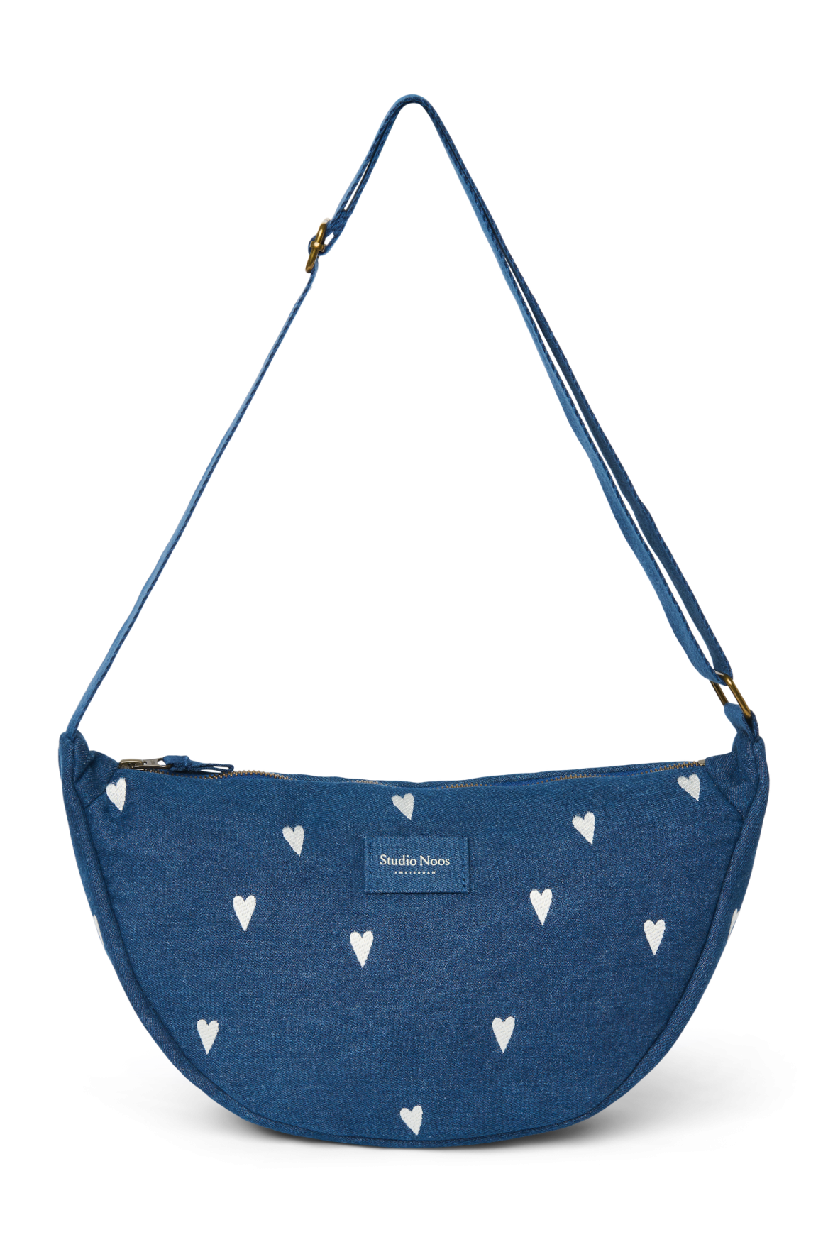 Denim Adult Fanny Pack | Dark Blue White Hearts