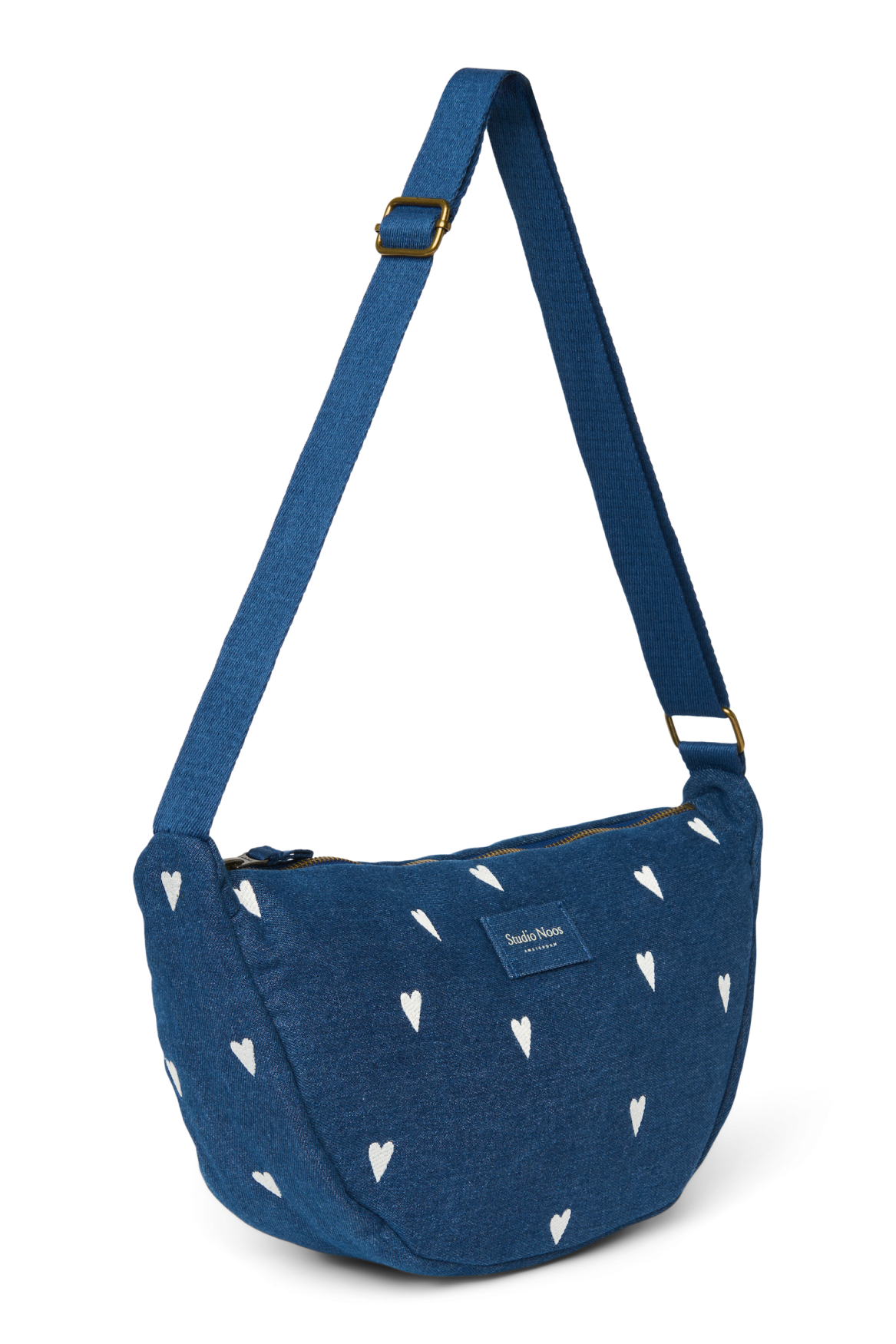 Denim Adult Fanny Pack | Dark Blue White Hearts