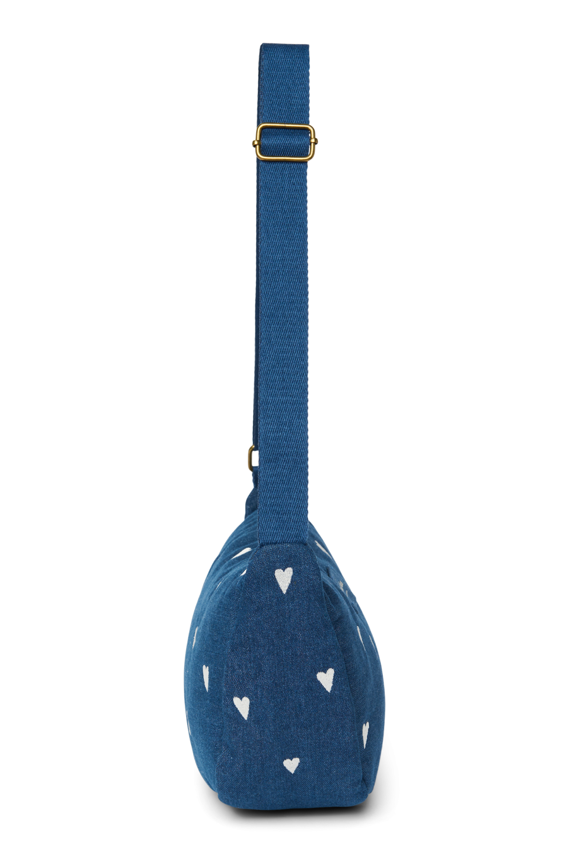 Denim Adult Fanny Pack | Dark Blue White Hearts