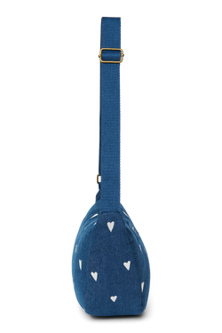 Denim Adult Fanny Pack | Dark Blue White Hearts