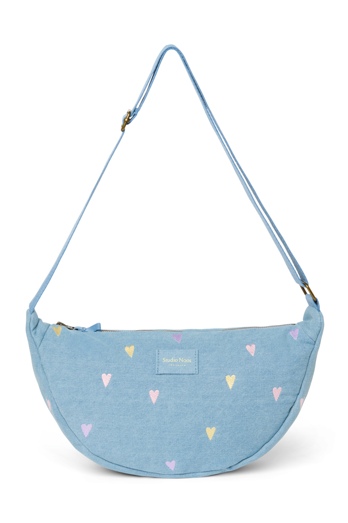 Denim Adult Fanny Pack | Light Blue Hearts