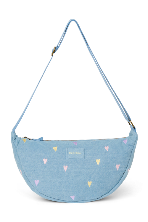 Denim Adult Fanny Pack | Light Blue Hearts