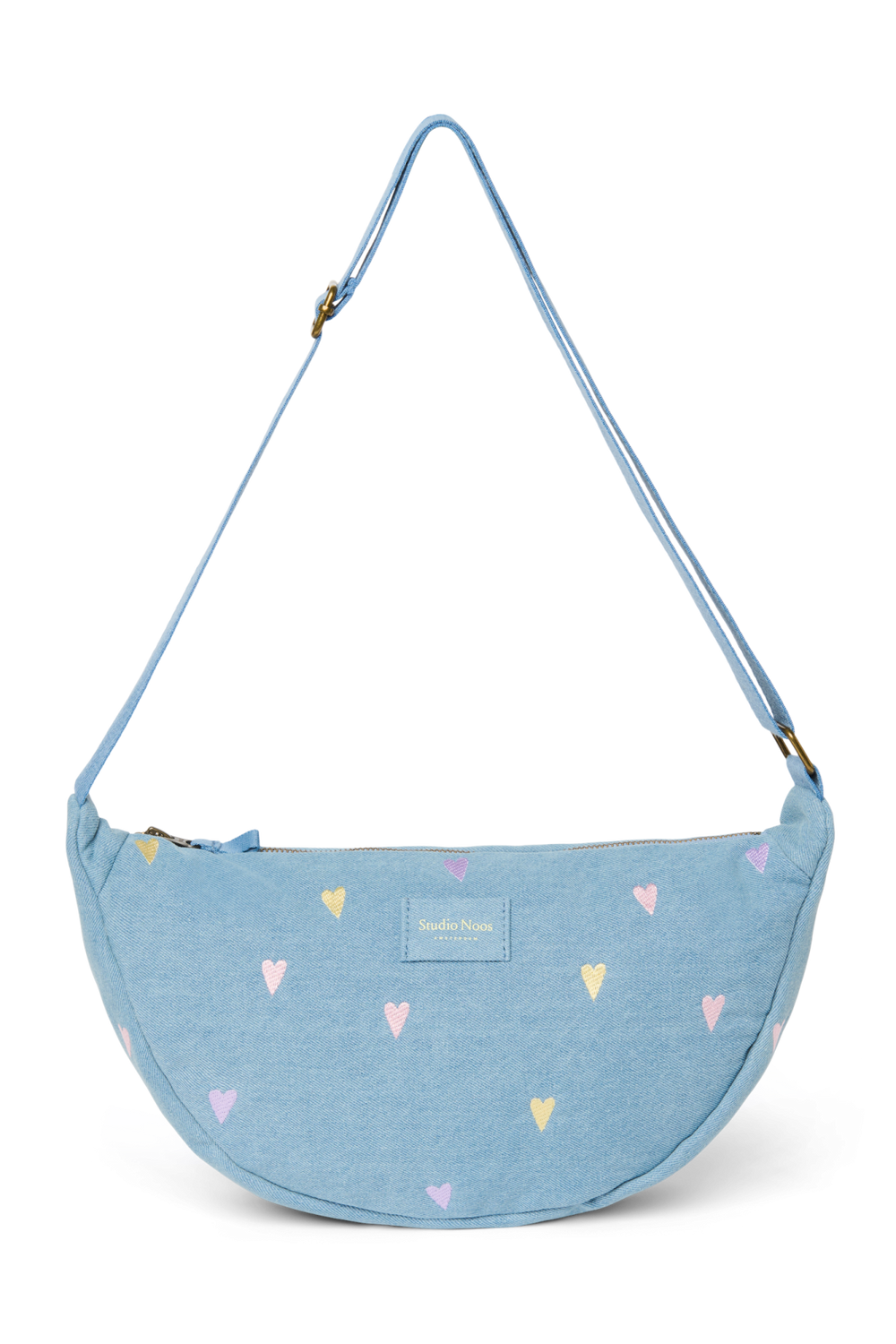 Denim Adult Fanny Pack | Light Blue Hearts