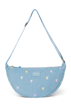 Denim Adult Fanny Pack | Light Blue Hearts