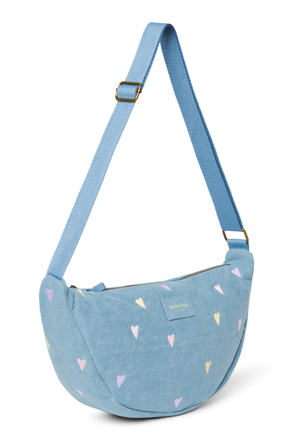 Denim Adult Fanny Pack | Light Blue Hearts