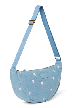 Denim Adult Fanny Pack | Light Blue Hearts