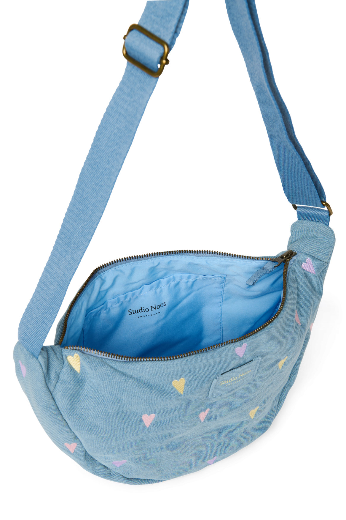 Denim Adult Fanny Pack | Light Blue Hearts