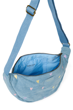 Denim Adult Fanny Pack | Light Blue Hearts