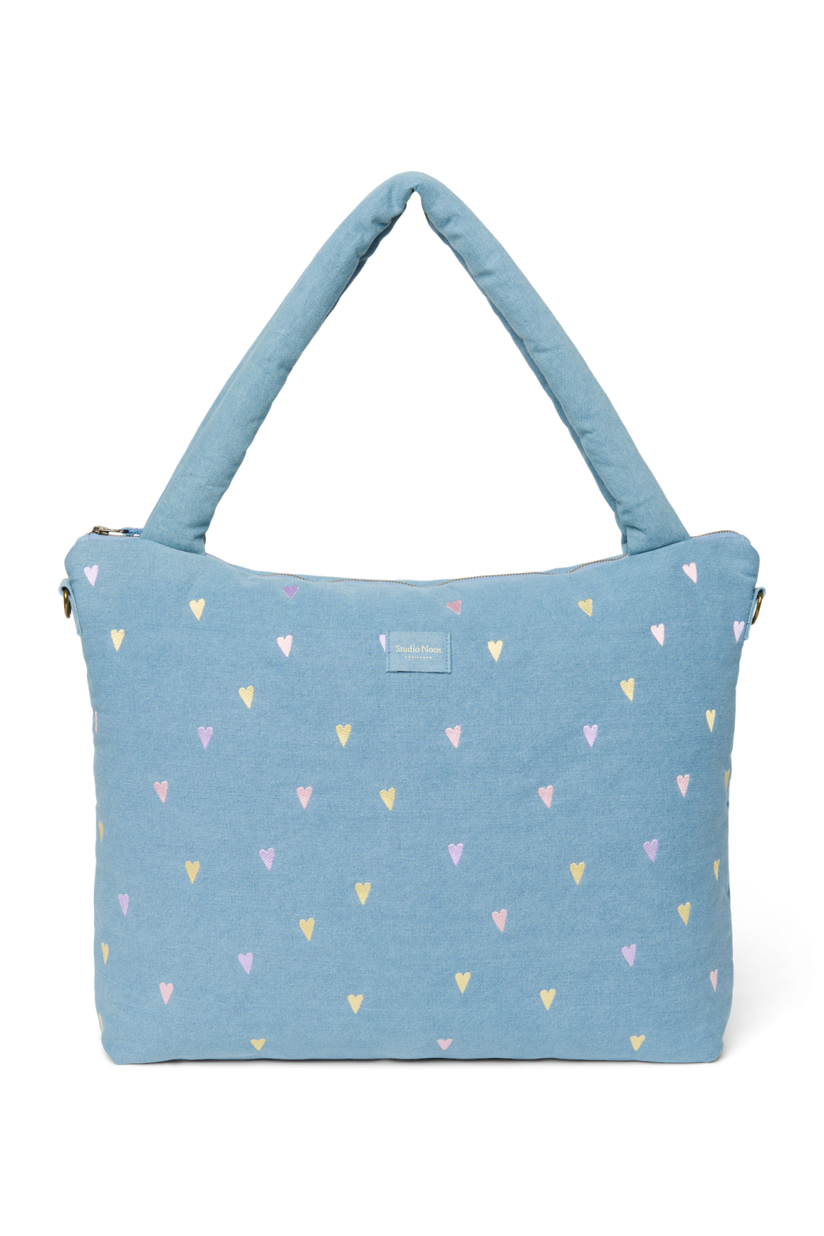 Denim Diaper Bag | Light Blue Hearts