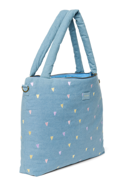 Denim Diaper Bag | Light Blue Hearts