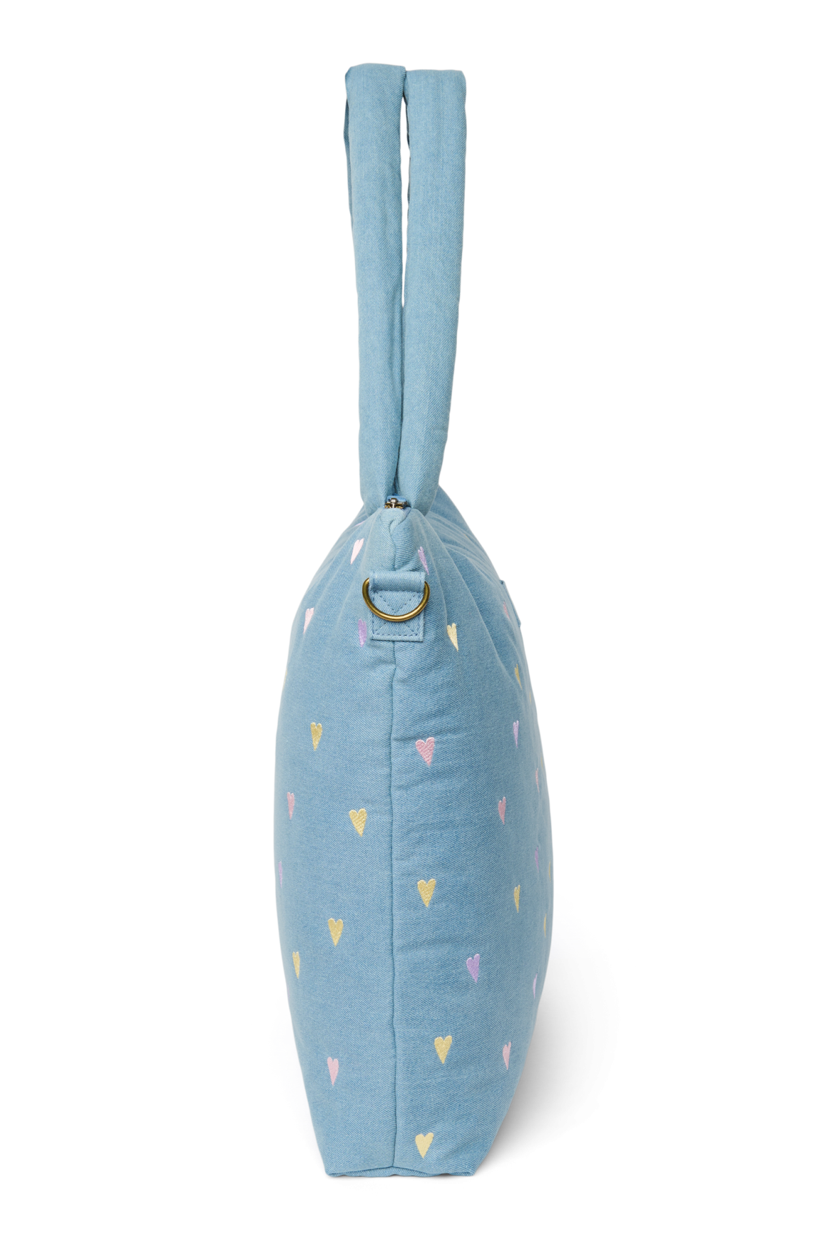 Denim Diaper Bag | Light Blue Hearts