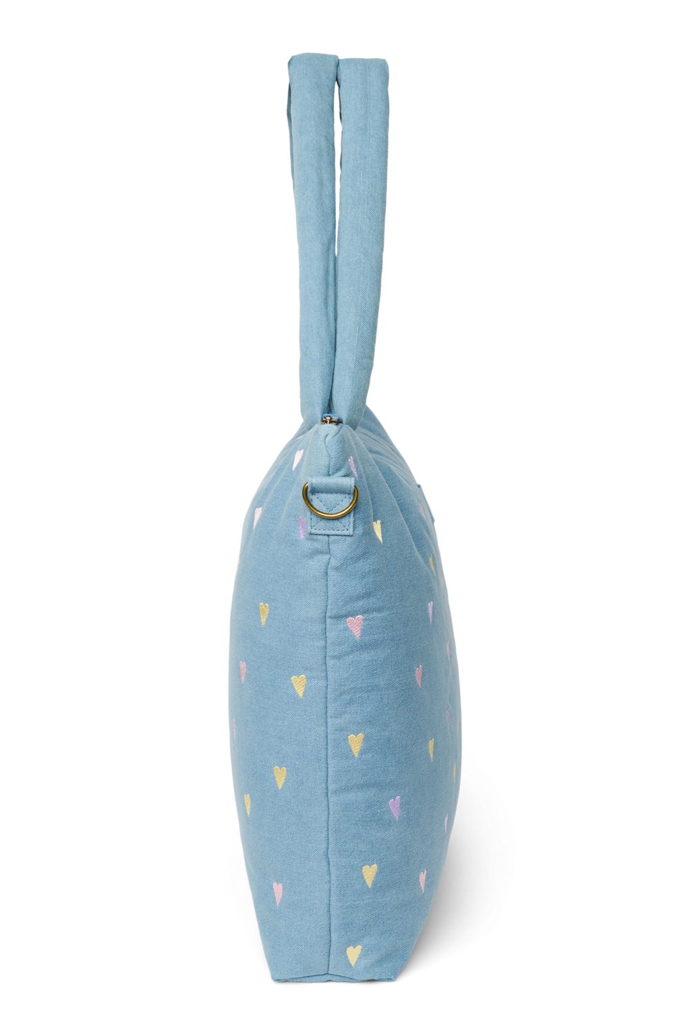 Denim Diaper Bag | Light Blue Hearts