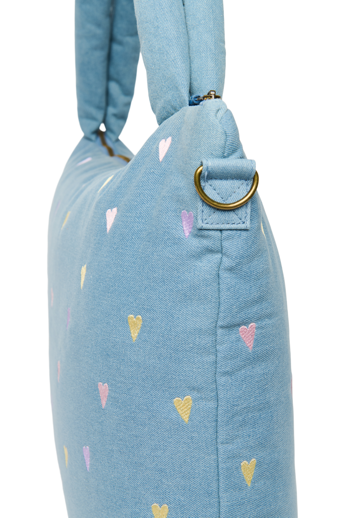 Denim Diaper Bag | Light Blue Hearts