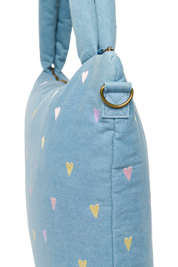 Denim Diaper Bag | Light Blue Hearts