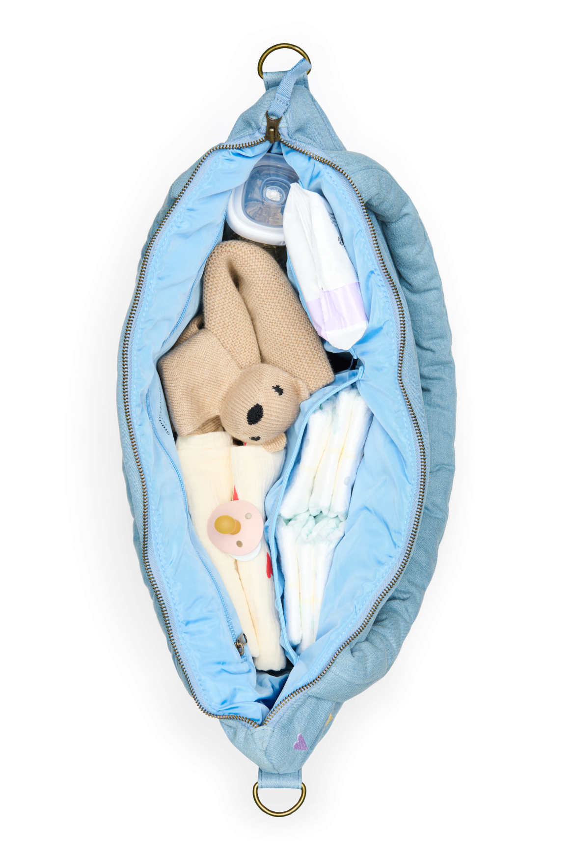 Denim Diaper Bag | Light Blue Hearts