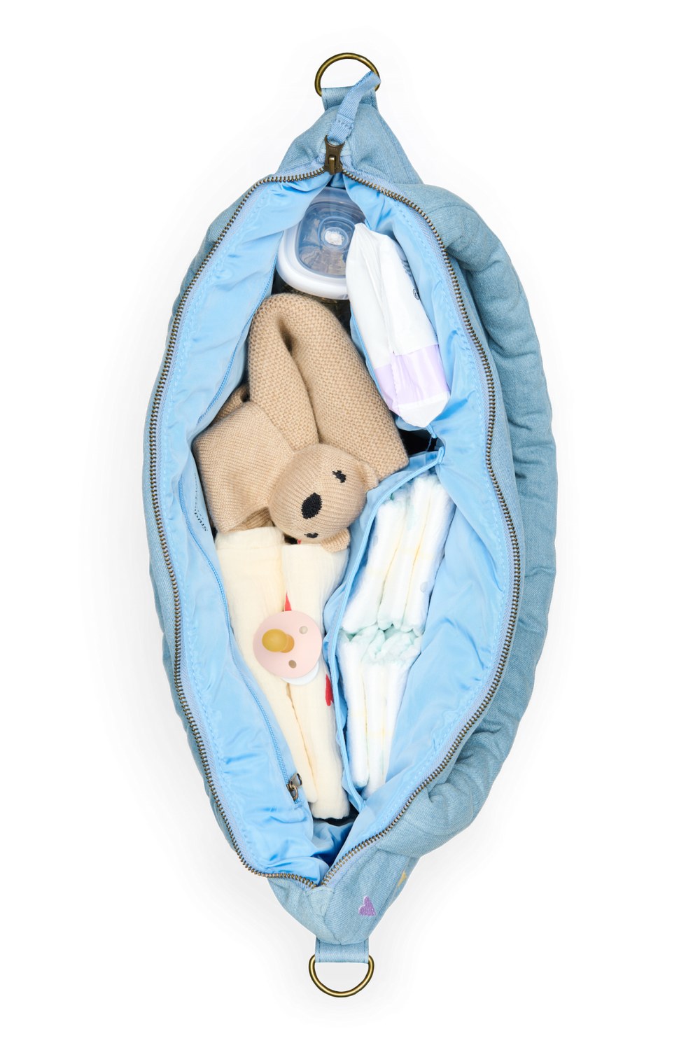 Denim Diaper Bag | Light Blue Hearts