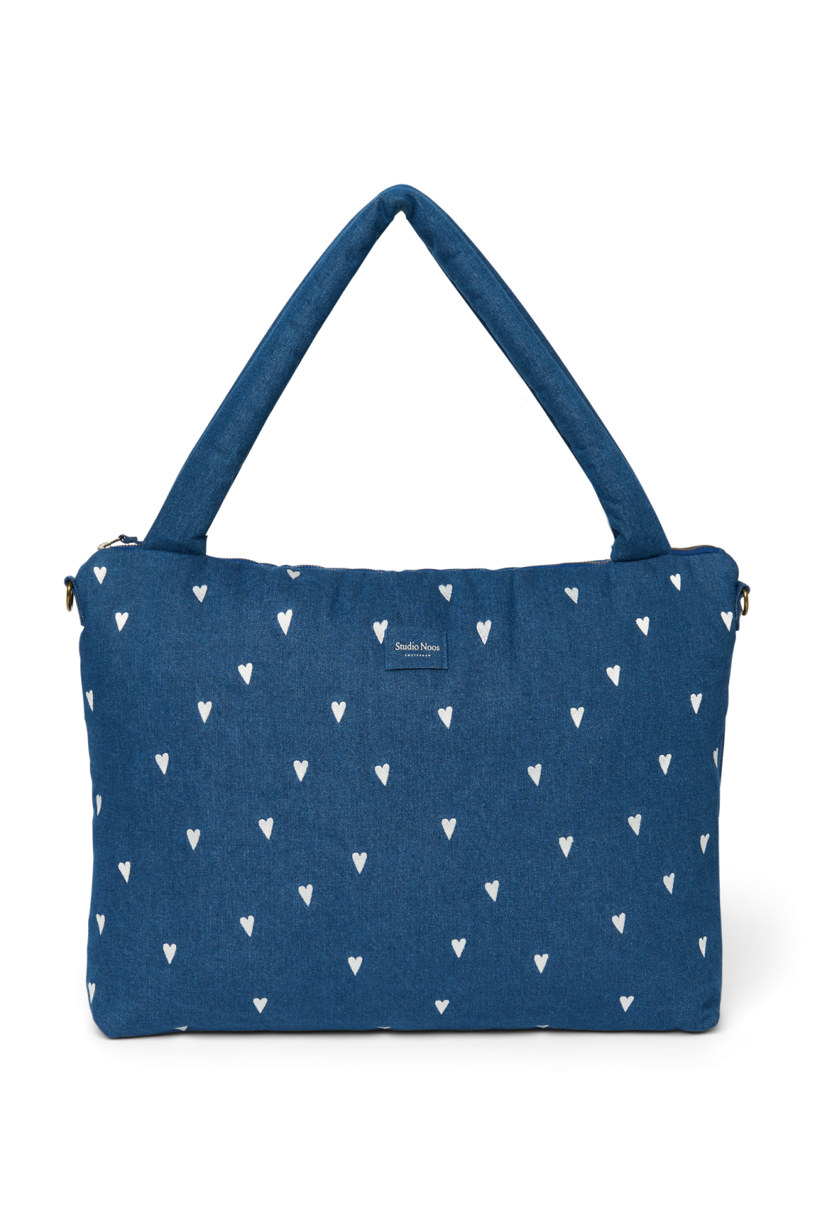 Denim Diaper Bag | Dark Blue White Hearts