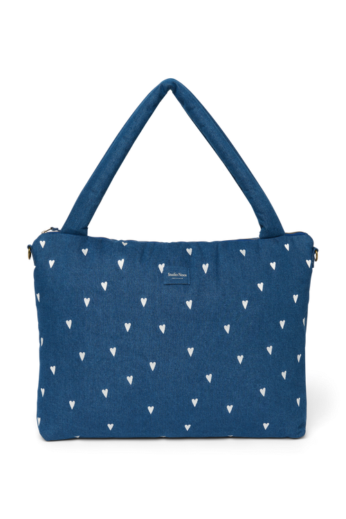 Denim Diaper Bag | Dark Blue White Hearts