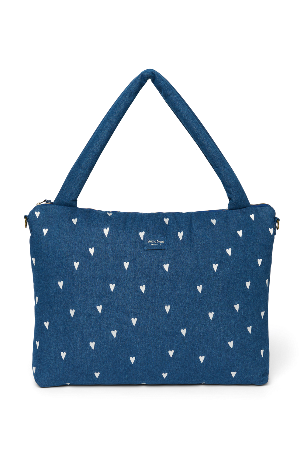 Denim Diaper Bag | Dark Blue White Hearts