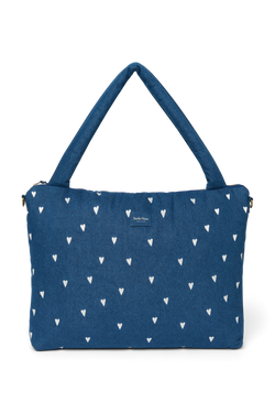 Denim Diaper Bag | Dark Blue White Hearts