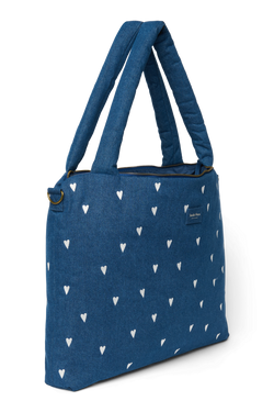 Denim Diaper Bag | Dark Blue White Hearts