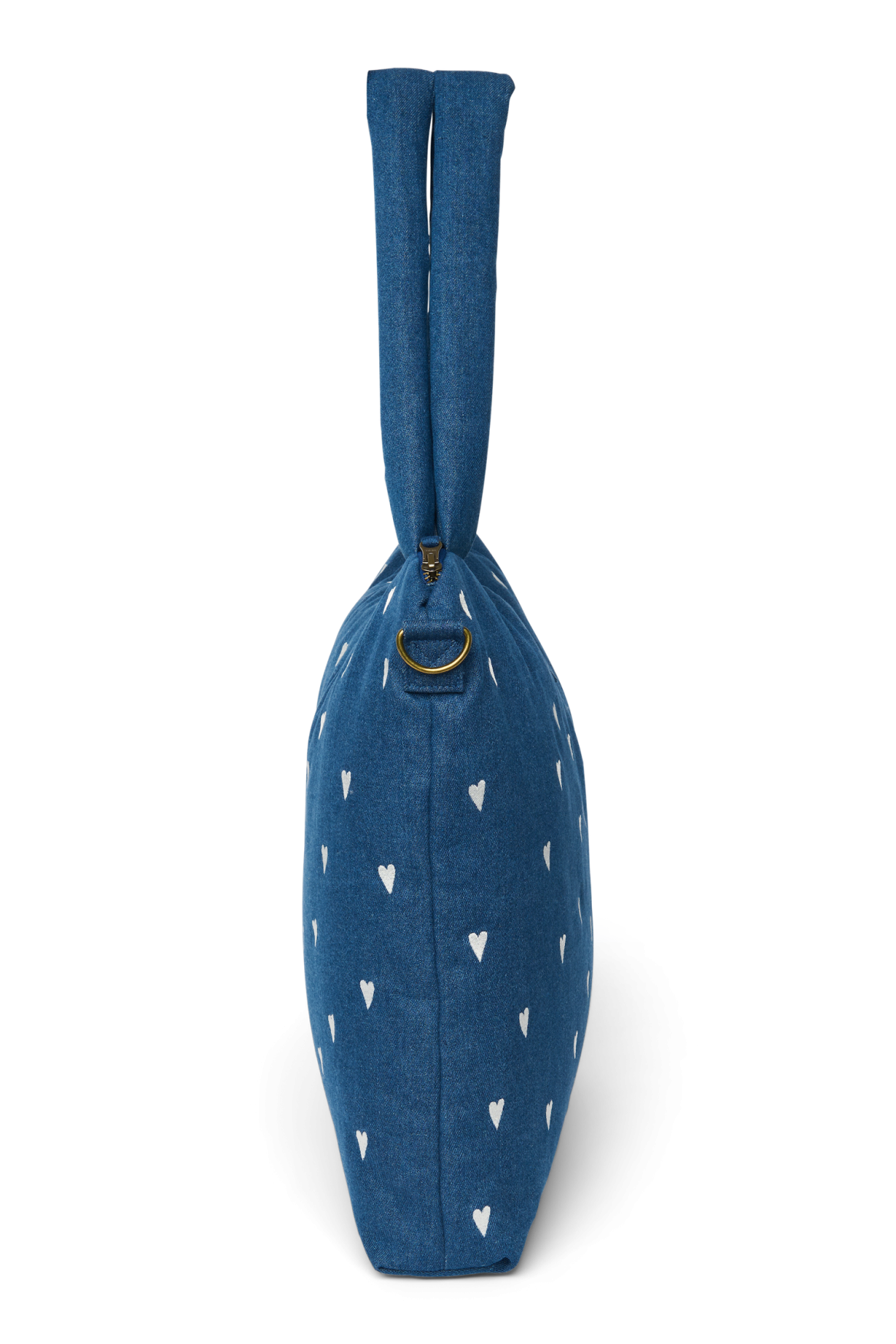 Denim Diaper Bag | Dark Blue White Hearts