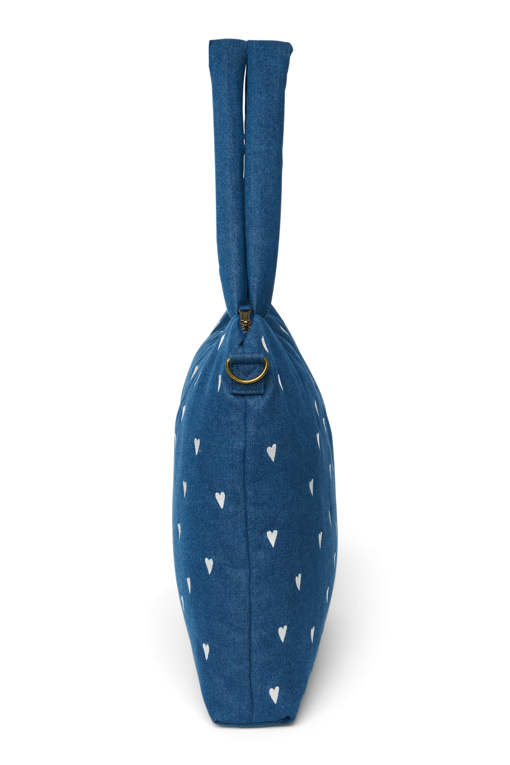 Denim Diaper Bag | Dark Blue White Hearts