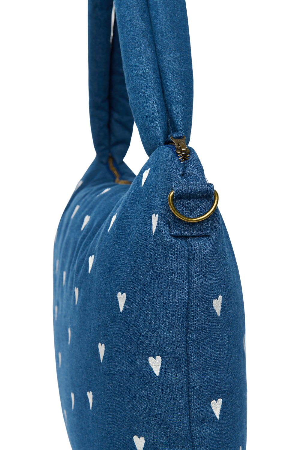Denim Diaper Bag | Dark Blue White Hearts