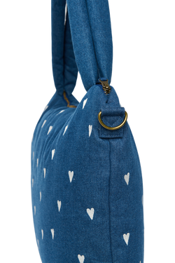 Denim Diaper Bag | Dark Blue White Hearts