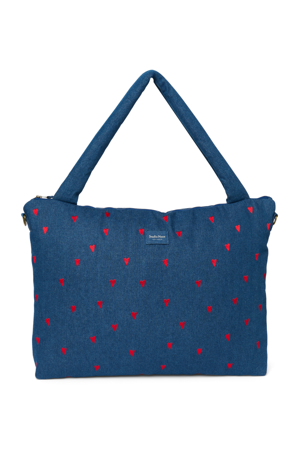 Denim Diaper Bag | Dark Blue Red Hearts