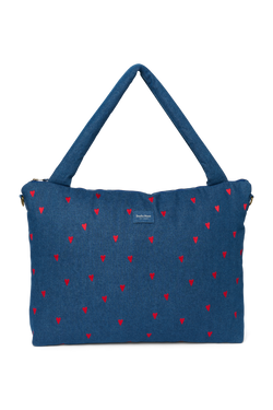 Denim Diaper Bag | Dark Blue Red Hearts
