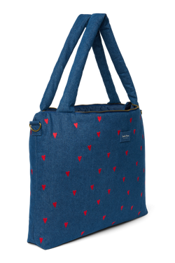 Denim Diaper Bag | Dark Blue Red Hearts