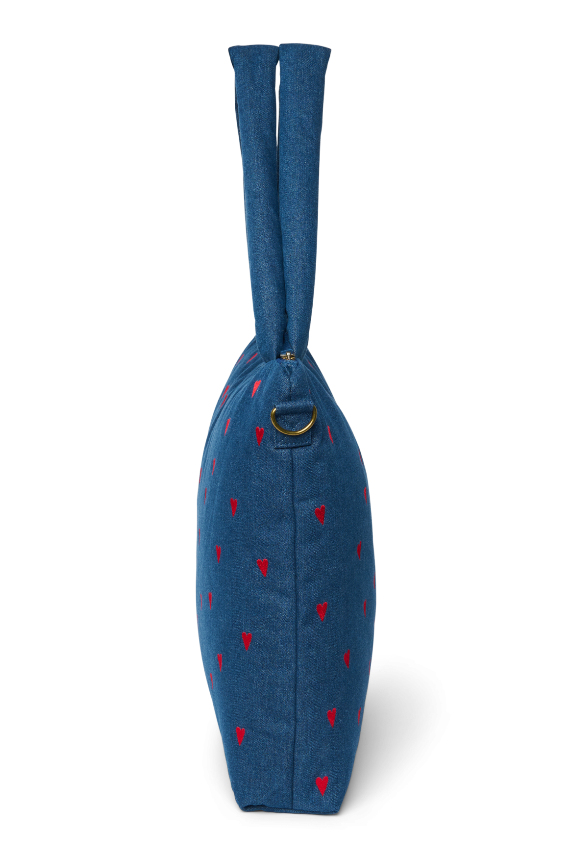 Denim Diaper Bag | Dark Blue Red Hearts