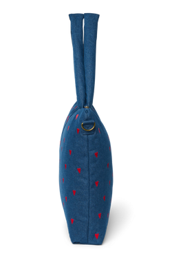 Denim Diaper Bag | Dark Blue Red Hearts