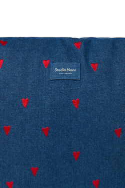 Denim Diaper Bag | Dark Blue Red Hearts