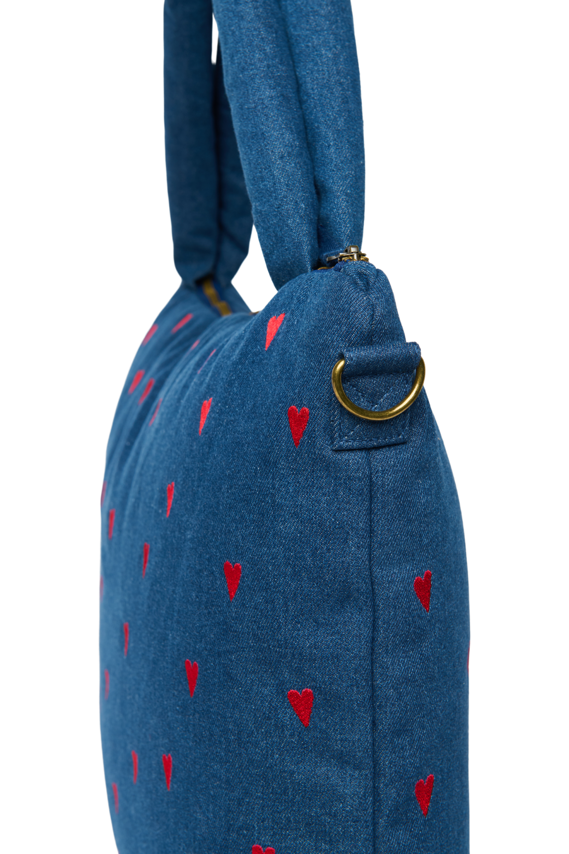 Denim Diaper Bag | Dark Blue Red Hearts