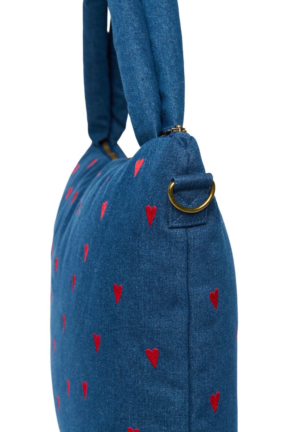 Denim Diaper Bag | Dark Blue Red Hearts