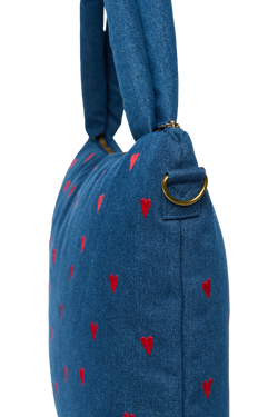 Denim Diaper Bag | Dark Blue Red Hearts