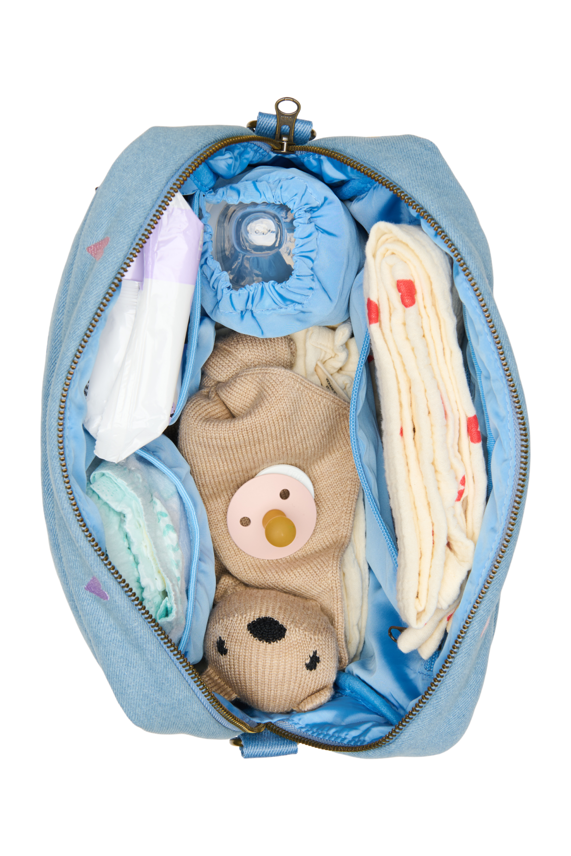 Denim Stroller Organizer | Light Blue Hearts