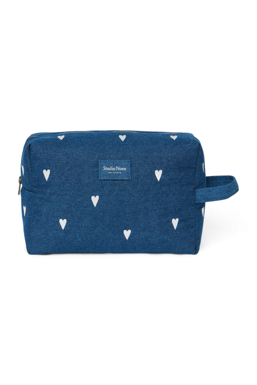 Denim Toilettas | Donkerblauwe Witte Hartjes