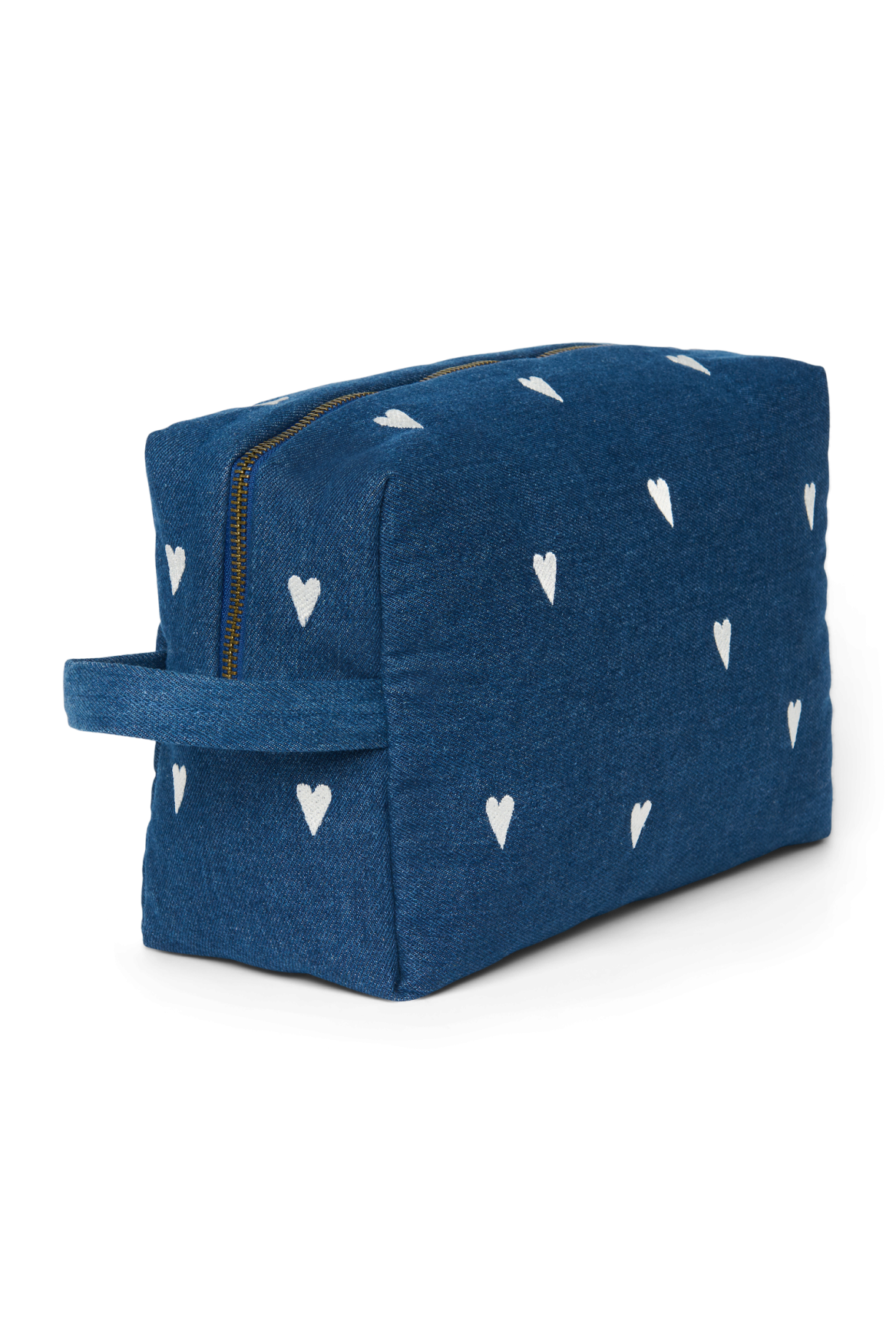 Denim Toiletry Bag | Dark Blue White Hearts