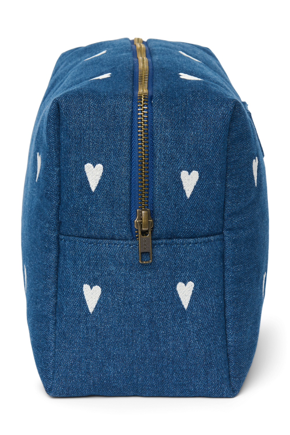 Denim Toiletry Bag | Dark Blue White Hearts