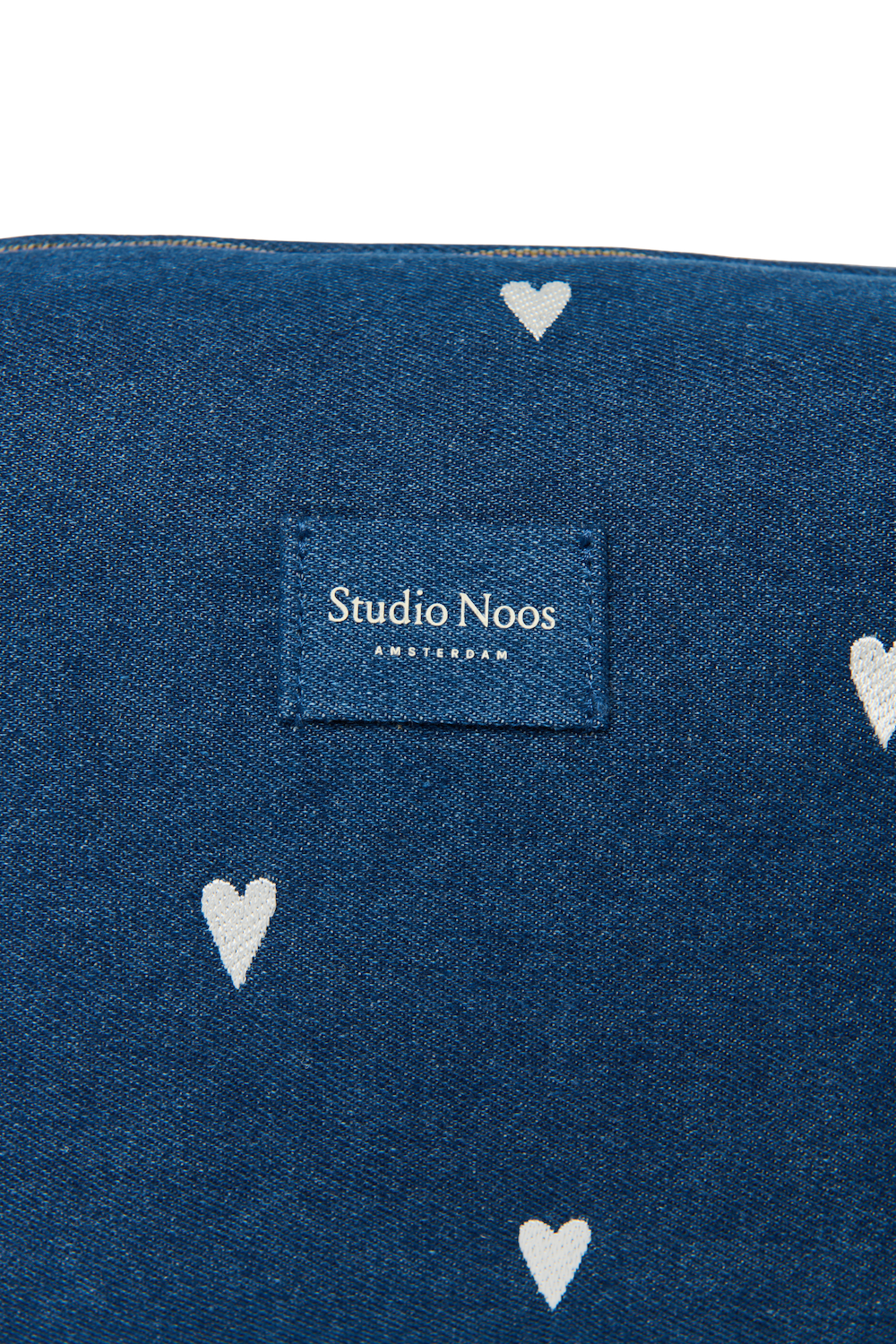 Denim Toiletry Bag | Dark Blue White Hearts