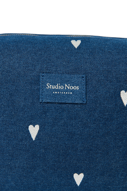 Denim Toiletry Bag | Dark Blue White Hearts