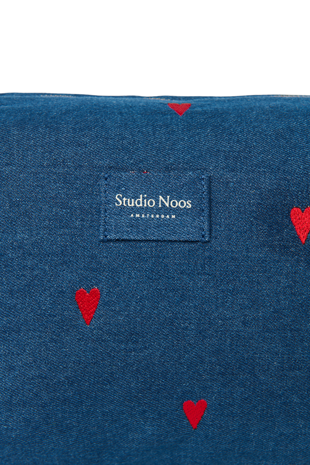 Denim Toiletry Bag | Dark Blue Red Hearts
