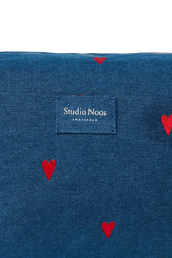 Denim Toiletry Bag | Dark Blue Red Hearts