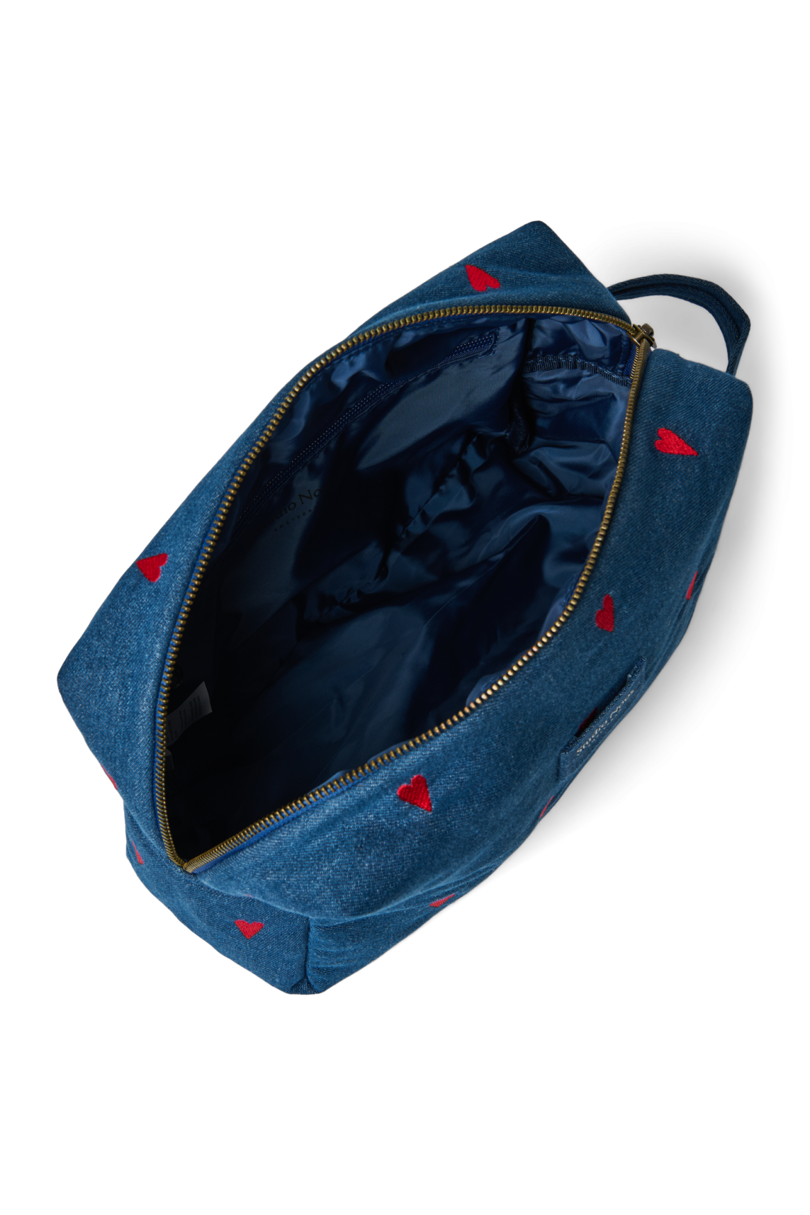 Denim Toiletry Bag | Dark Blue Red Hearts